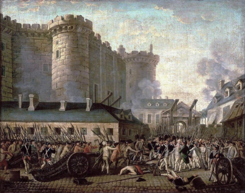 The Storming of the Bastille and arrest of the Governor M. de Launay, July 14, 1789, which began the French Revolution.