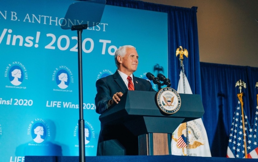 Vice President Mike Pence speaks at a Susan B. Anthony List event at Starkey Road Baptist Church of Seminole, Florida on Wednesday, Aug. 5, 2020.