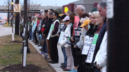 Participants in the 2018 pro-life observance 40 Days for Life gather near an abortion clinic in Green Bay, Wisconsin.