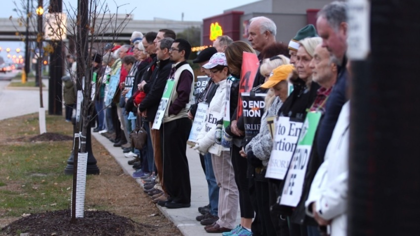 Participants in the 2018 pro-life observance 40 Days for Life gather near an abortion clinic in Green Bay, Wisconsin.