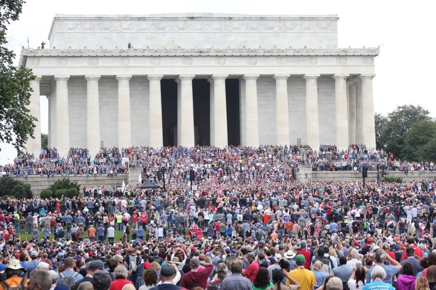 Intercessors gather for the Washington Prayer March on the steps of the Lincoln Memorial on Sept. 26, 2020.