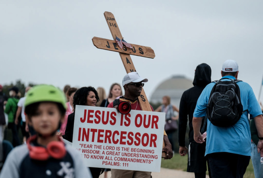 Marchers gather on the National Mall for the Washington Prayer March 2020 lead by Evangelist Franklin Graham on September 26, 2020, in Washington, D.C.