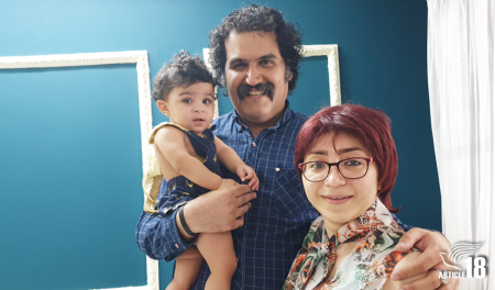 Sam Khosravi (L) and wife Maryam Falahi (R) and their daughter, Lydia.