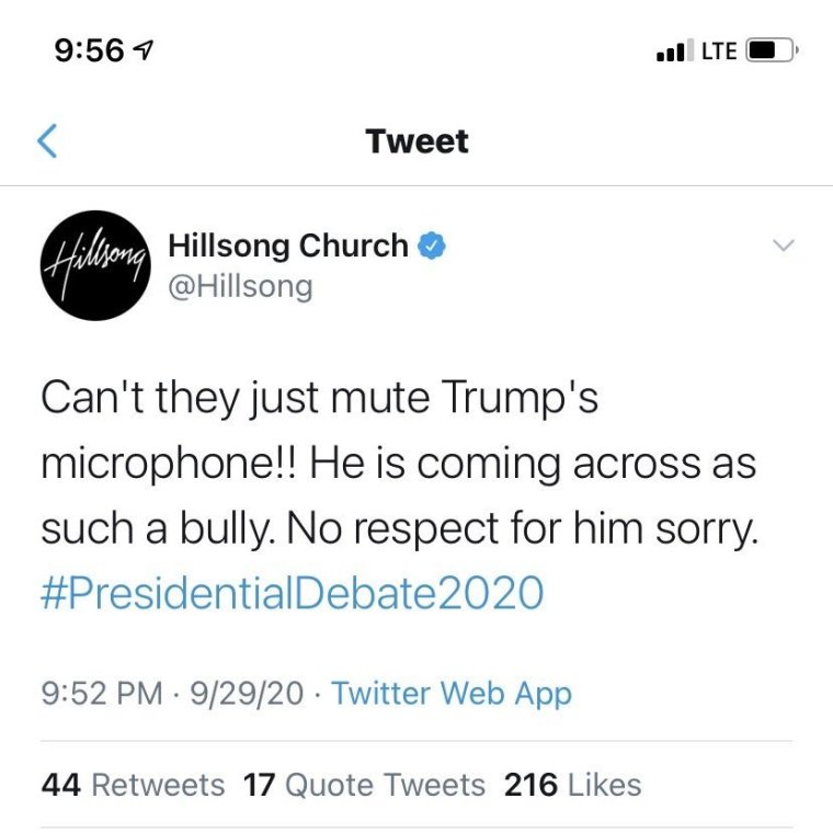 Hillsong Church Apologizes for Tweet Calling Trump a ‘Bully’ and Suggesting His Mic be Cut During Debate