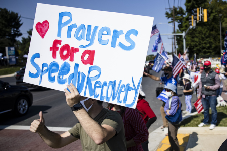 Supporters of President Donald Trump gather outside of Walter Reed National Military Medical Center after the President was admitted for treatment of COVID-19 on October 4, 2020 in Bethesda, Maryland. The President announced via Twitter early Friday morning that he had tested positive. Numerous other prominent GOP figures and members of Congress have also tested positive in the last few days.