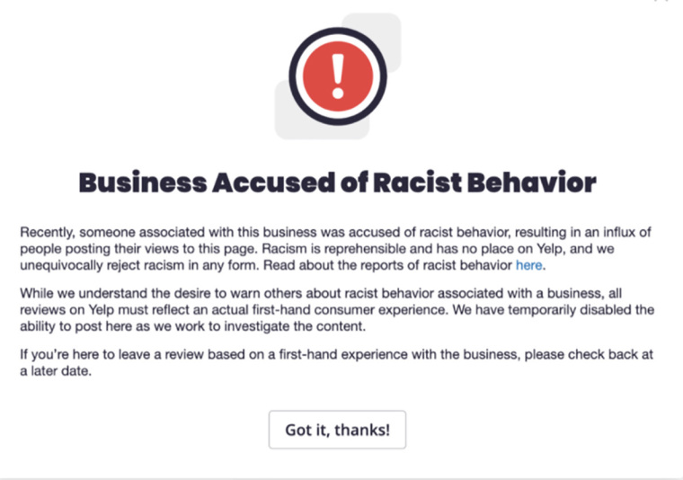 Yelp’s New Alert System Marking Businesses as Racist Raises Concerns