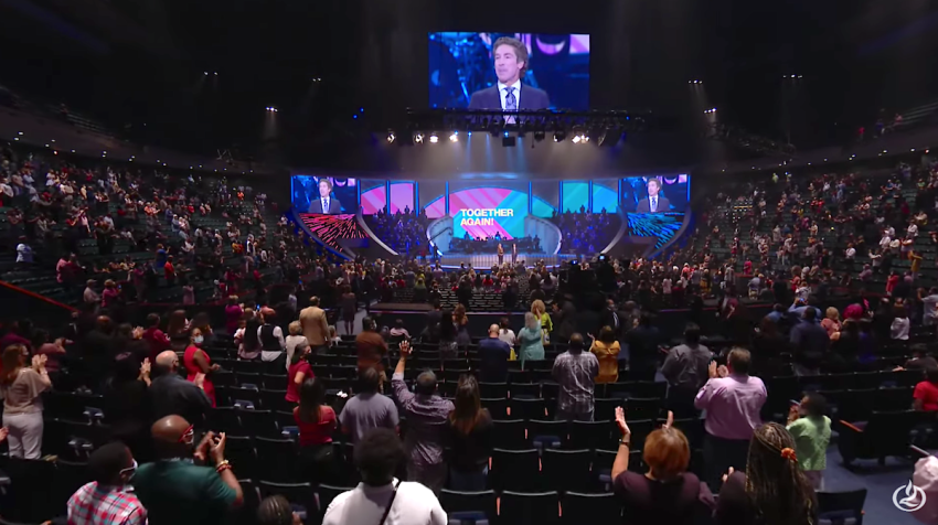 Pastor Joel Osteen speaks at Lakewood Church on Oct. 18, 2020.