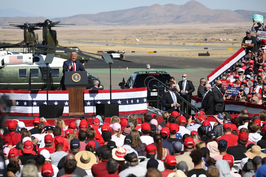 U.S. President Donald Trump speaks at a Make America Great Again campaign rally on October 19, 2020, in Prescott, Arizona. With almost two weeks to go before the November election, President Trump is back on the campaign trail with multiple daily events as he continues to campaign against Democratic presidential nominee Joe Biden who has stopped campaigning for the week.