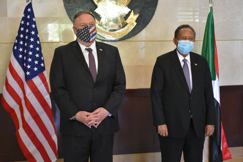 Secretary of State Michael R. Pompeo meets with Sudanese Prime Minister Abdalla Hamdok, in Khartoum, Sudan, on August 25, 2020.
