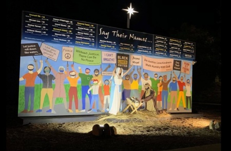 Claremont United Methodist Church of Claremont, California, erected a Black Lives Matter-themed Nativity display for Christmas 2020.