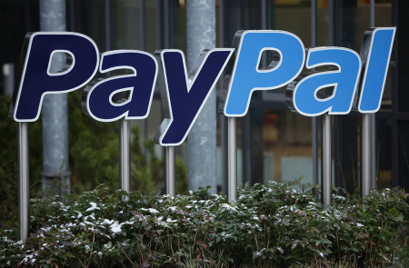 A sign for internet payment transaction portal PayPal stands outside the eBay Germany headquarters on December 17, 2009, in Kleinmachnow, Germany.