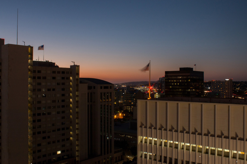 Downtown San Diego at sunset.