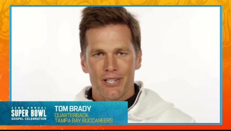 Super Bowl LV champion, Tom Brady, speaks during the 22nd Annual Super Bowl Gospel Celebration on Feb. 6, 2021.