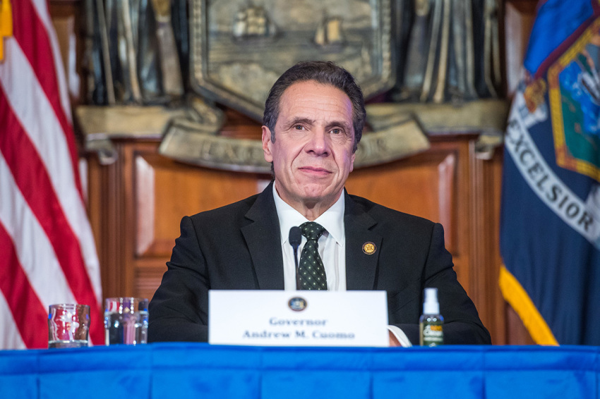 Governor Andrew Cuomo holds a press briefing on COVID-19 in Albany, New York, on February 10, 2021.