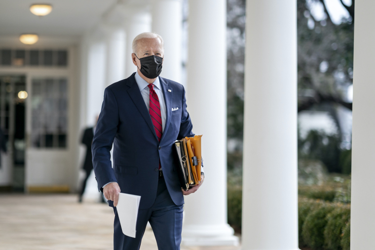 President Joe Biden walks along the Colonnade of the White House Thursday, Jan. 28, 2021, en route to the Oval Office. | White House/Adam Schultz