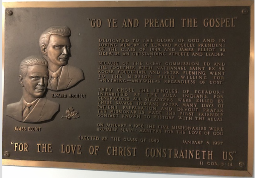 Wheaton College's plaque honoring martyr Jim Elliot and four other slain missionaries will be reworded by May 1, 2021, to remove stereotypical language referring to a people group as