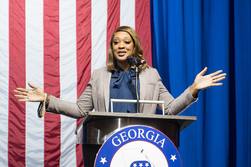 Angela Stanton-King, candidate for Georgia's 5th district speaks at an Election Day event hosted by the Georgia Republican Party on November 3, 2020, in Atlanta, Georgia.