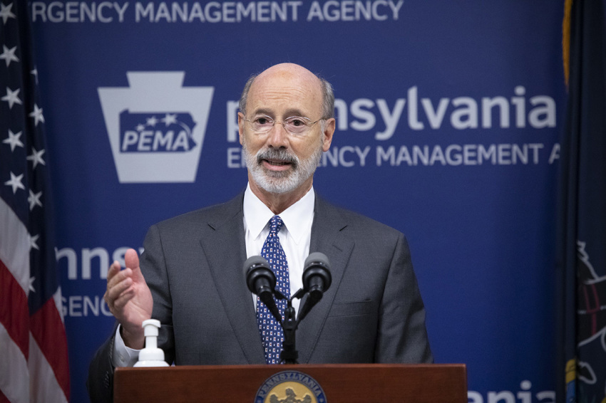 Pennsylvania Governor Tom Wolf speaks at the press conference in Harrisburg, Pa., on Oct. 29, 2020.