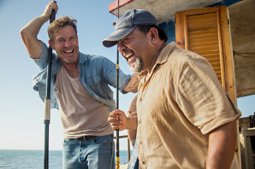 Dennis Quaid and Silverio Palacios on the set of "Blue Miracle," 2021