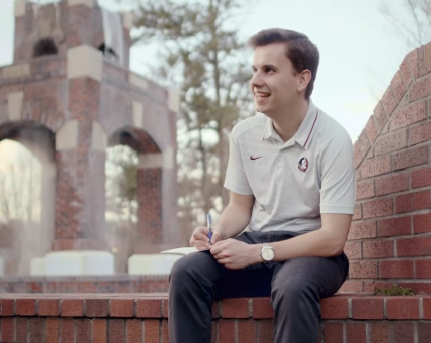 Florida State University student Jack Denton smiles while on campus in Tallahassee, Florida.