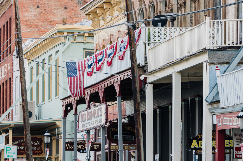 The historic buildings along C Street in Virginia City.