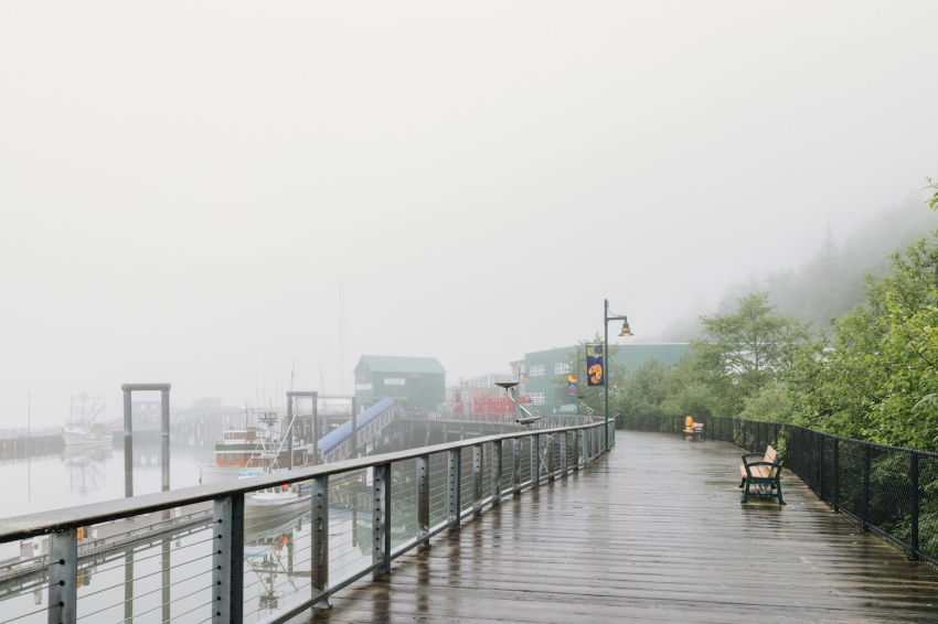 A foggy morning along the waterfront of Juneau, Alaska’s capital.
