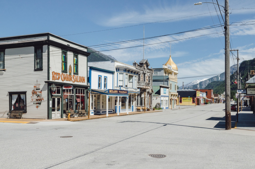 Broadway Street in Skagway, Alaska, which dates to the Klondike gold rush at the end of the 19th century.