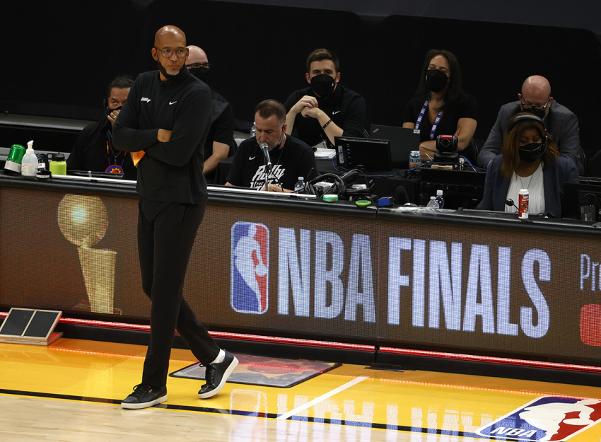 Head Coach Monty Williams of the Phoenix Suns looks on against the LA Clippers during the first half in Game Five of the Western Conference Finals at Phoenix Suns Arena on June 28, 2021, in Phoenix, Arizona.