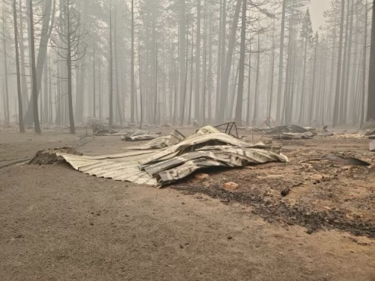 The grounds of the Sierra Bible Camp, located in Canyondam, California, after the Dixie Fire swept through the property in August 2021.