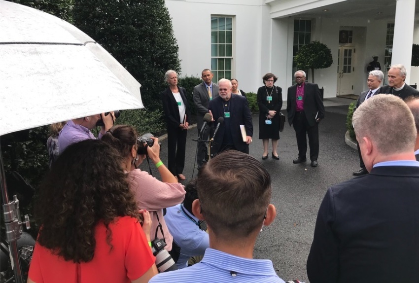 Longtime progressive evangelical activist Jim Wallis speaks at a press conference on Wednesday, Sept. 22, 2021, after a meeting between the Circle of Protection and White House officials in Washington, D.C.