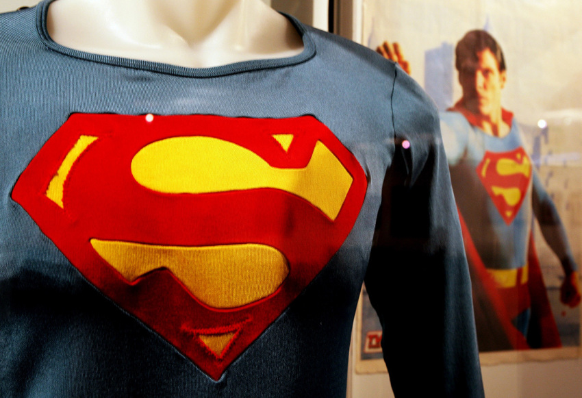 The Superman costume as worn by Christopher Reeve in Superman III is displayed at the Auction House of Bonhams and Goodman on May 23, 2009, in Melbourne, Australia.