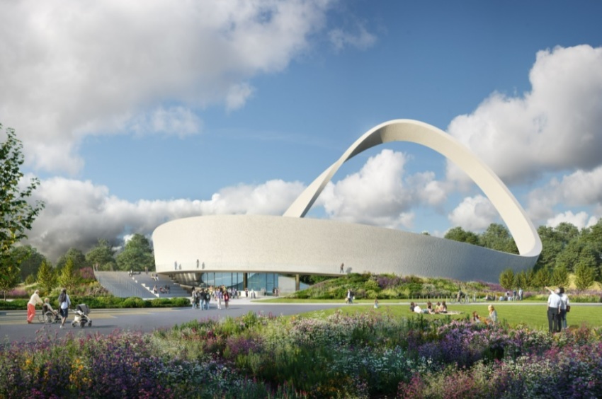 A CGI design image of the Eternal Wall of Answered Prayer, a Christian landmark planned to be built in Birmingham, England.