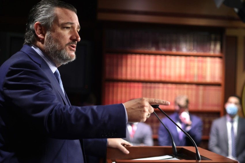 Sen. Ted Cruz, R-Texas, speaks during a news conference at the on Oct. 6, 2021, in Washington, D.C.