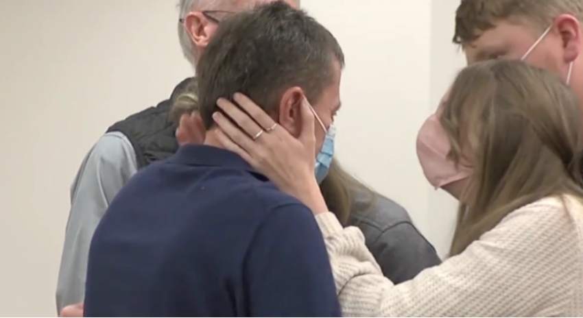 The family members of Pastor Verlyn Strenge extend forgiveness to David Nelson at the Clearwater County Courthouse on Nov. 14, 2021. 