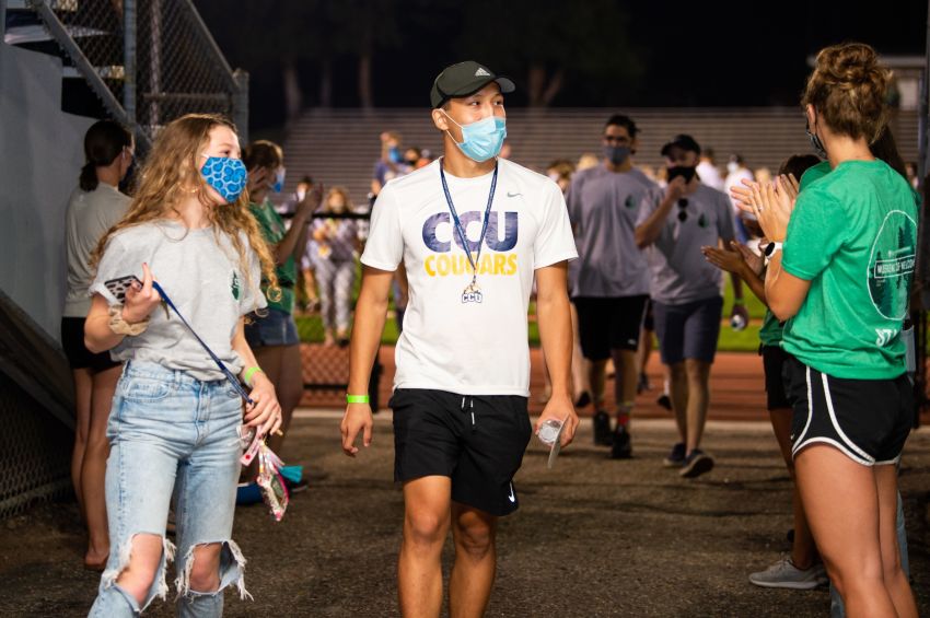 Students attend an event at Colorado Christian University in Lakewood, Colorado.