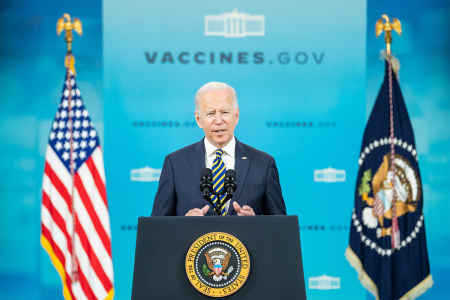 President Joe Biden delivers remarks on the COVID-19 response and vaccination program, Oct. 14, 2021, in the South Court Auditorium in the Eisenhower Executive Office Building at the White House.