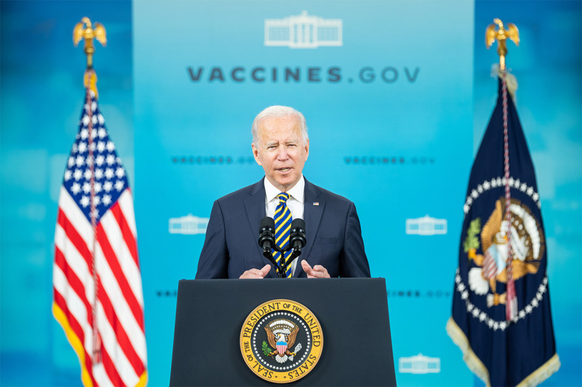 President Joe Biden delivers remarks on the COVID-19 response and vaccination program, Oct. 14, 2021, in the South Court Auditorium in the Eisenhower Executive Office Building at the White House.