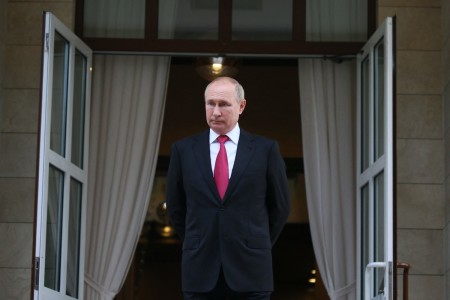 Russian President Vladimir Putin is seen at the Bocharov Ruchei state residence after a meeting with his Turkish counterpart in Sochi on September 29, 2021.