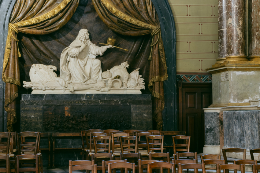 The monument to John Casimir sits inside the Church of Saint Germain des Prés in Paris, France.