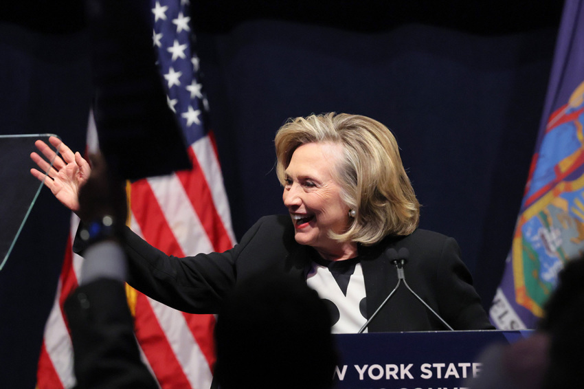 Former Secretary of State Hillary Clinton speaks during the 2022 New York State Democratic Convention at the Sheraton New York Times Square Hotel on February 17, 2022 in New York City.