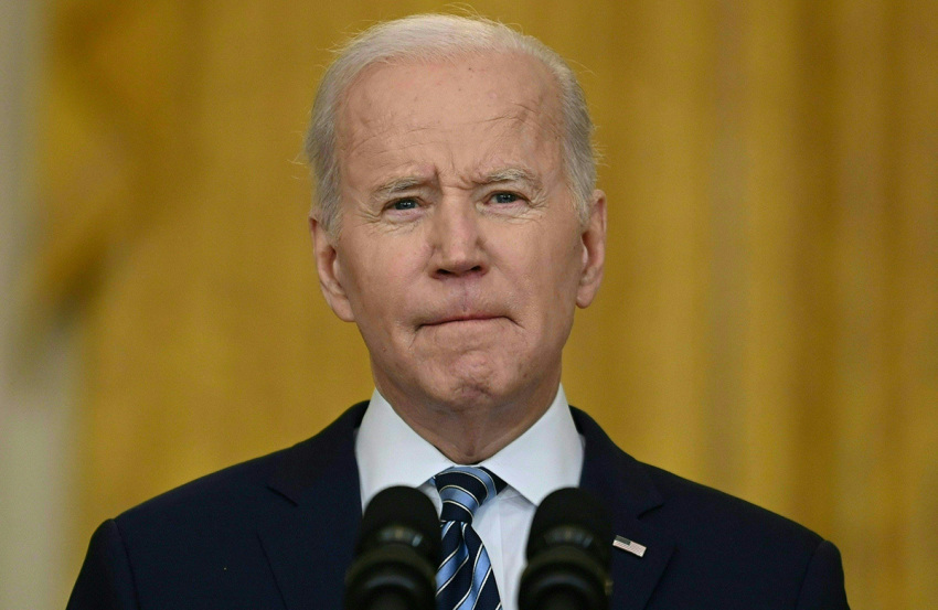 U.S. President Joe Biden addresses the Russian invasion of Ukraine, from the East Room of the White House on Feb. 24, 2022, in Washington, D.C. - Biden announced