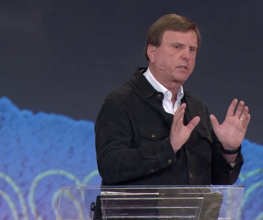 Pastor Jimmy Evans, the founder of Trinity Fellowship Church in Texas, preaches a sermon at Ed Young's Fellowship Church in Texas on March 13, 2022.