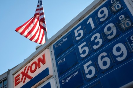 Prices for gas at an Exxon gas station on Capitol Hill are seen March 14, 2022 in Washington, D.C. The cost of gasoline continues to rise across the globe due to the Russian invasion of Ukraine and continued inflation associated with the global pandemic.