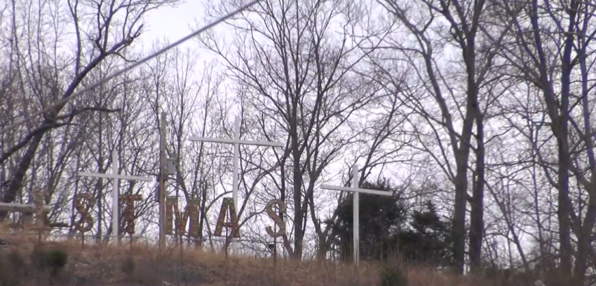 Three crosses sit on Lynn Mountain in Elizabethton, Tennessee.
