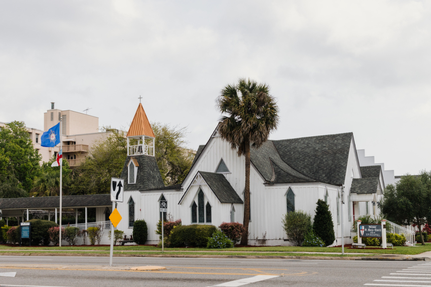 The carpenter Gothic architecture of St. Mary’s Episcopal Church.