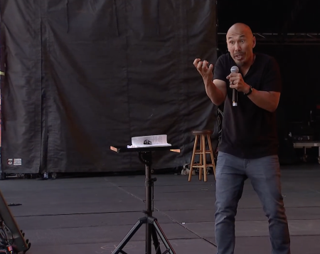 Pastor Francis Chan speaks at The Send Christian festival in Kansas City, Missouri, on May 14, 2022.