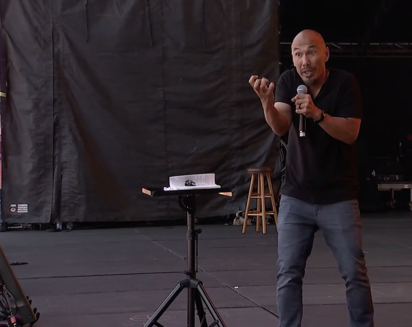 Pastor Francis Chan speaks at The Send Christian festival in Kansas City, Missouri, on May 14, 2022.