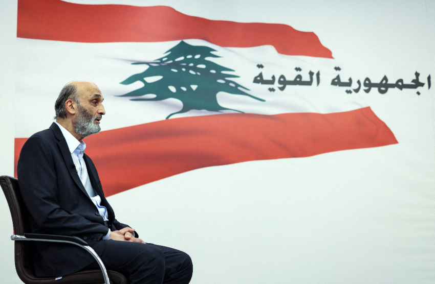 Samir Geagea, leader of the Christian Lebanese Forces party, speaks to an AFP journalist during an interview at his residence in Maarab, north of the capital Beirut, on May 20, 2022.