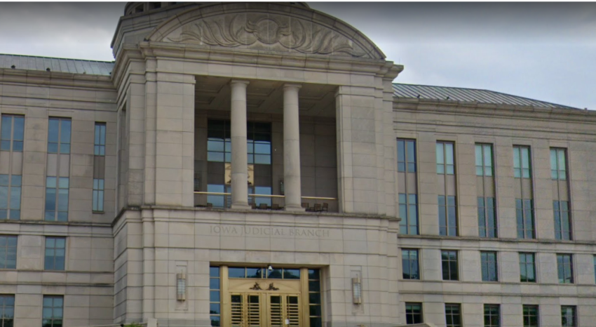 The Iowa Judicial Branch building, home of the Iowa Supreme Court, in Des Moines, Iowa.