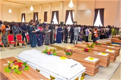 Mourners attend the funeral for victims of June 5, 2022 church attack in Owo, Ondo state, Nigeria.
